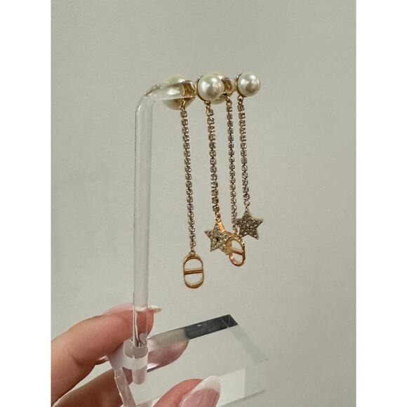 CHRISTIAN DIOR - Tribales Pearl CD Drop Earrings, Gold/Pearl - Picture 1 of 2